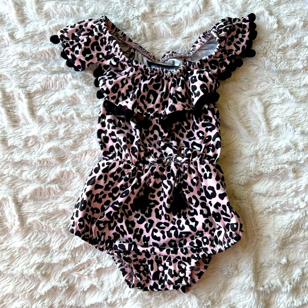 Rare Editions Leopard Print Ruffle Baby Romper